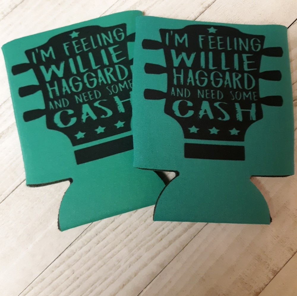 Willie, haggard, and cash koozie